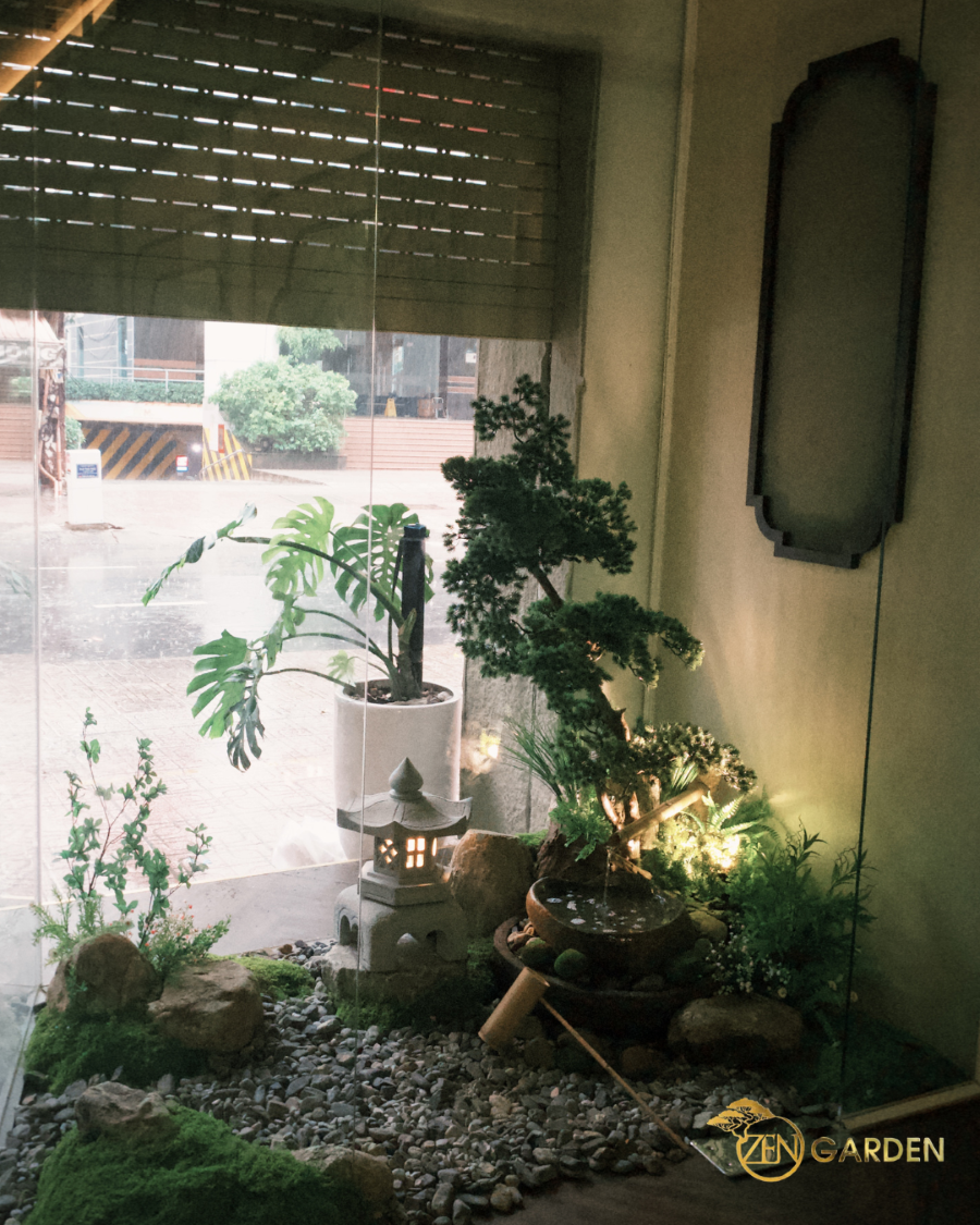 Tiểu cảnh phong cách Nhật trước lối vào spa