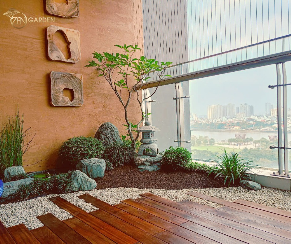 Ban công Nhật kết hợp đèn đá